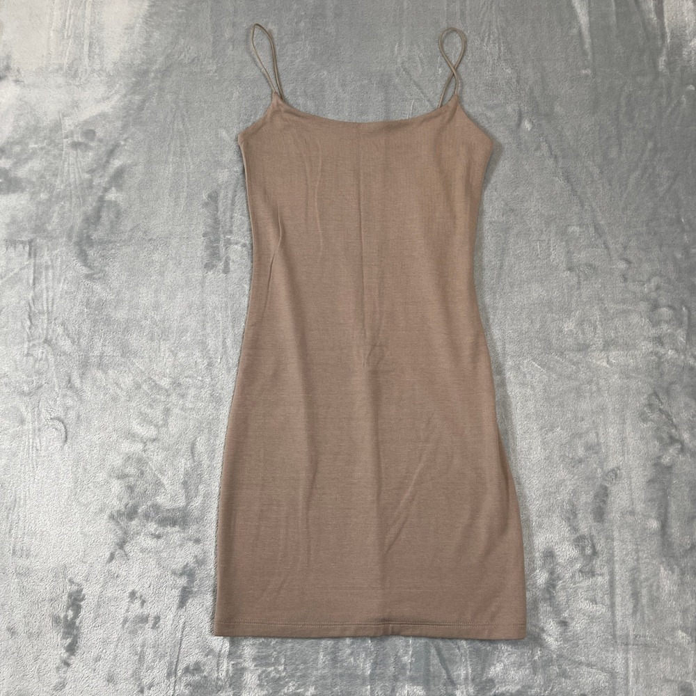 Wilfred Free Aritzia Taupe Brown Spaghetti Strap Mini Bodycon Dress 2XS 67663